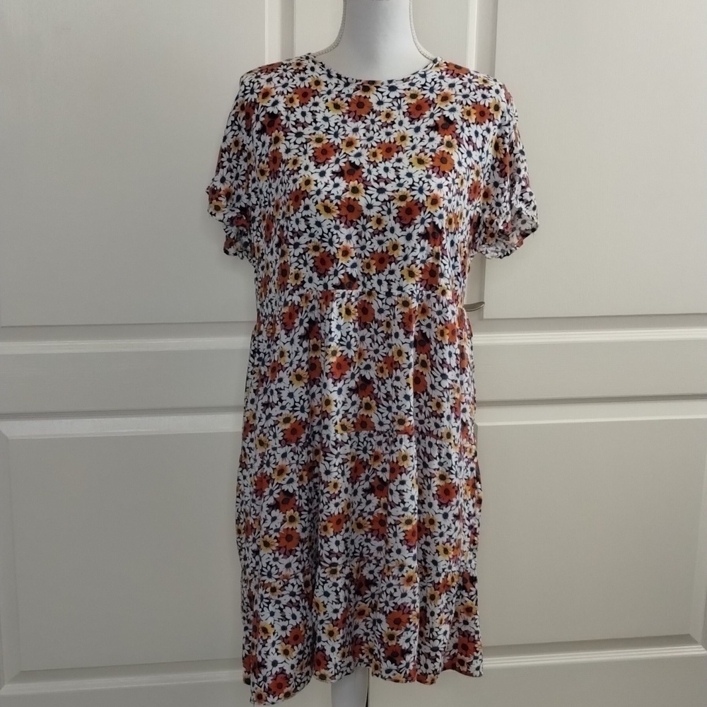 Cupshe women's large floral tiered shift/swing dress flutter short sleeve